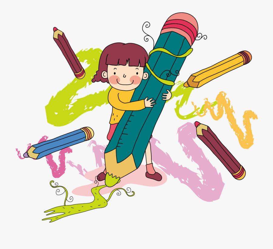 Cartoon Paintbrush Painting Illustration - Pencil Colours Cartoon Png, Transparent Clipart