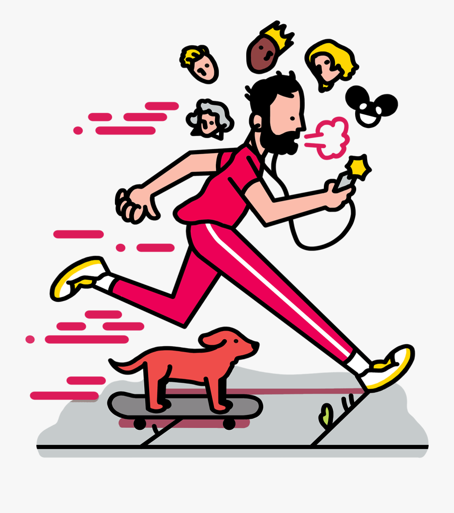 Listening To Music Jogging With Dog - Live Like A Creative Power Down Run While Music Cartoon, Transparent Clipart