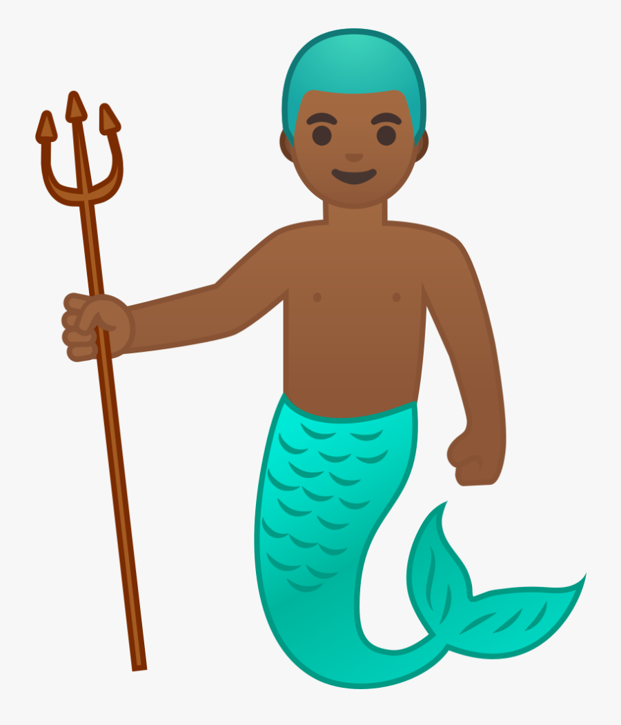 Merman Medium Dark Skin Tone Icon - Mermaid Emoji Dark Tone, Transparent Clipart