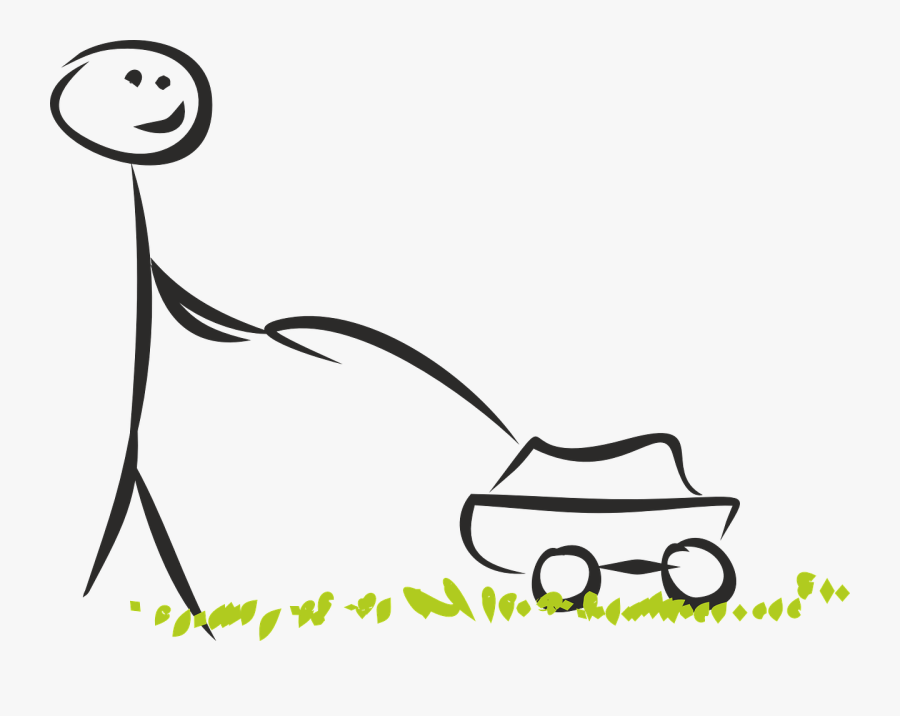 Stick Figure Mowing Lawn, Transparent Clipart