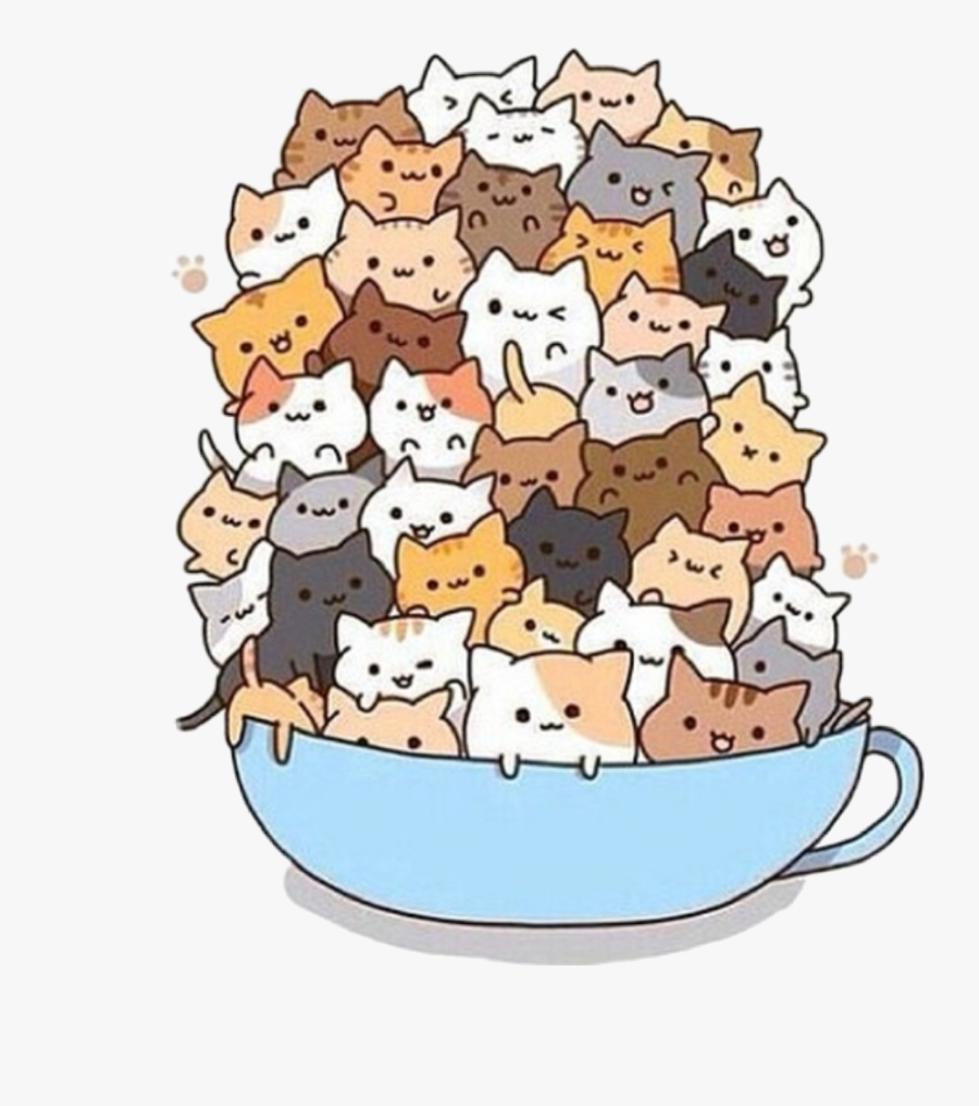#cats #cat #cup #cool #cute #catsincup #smile #sticker - Kawaii Cute Anime Cats, Transparent Clipart