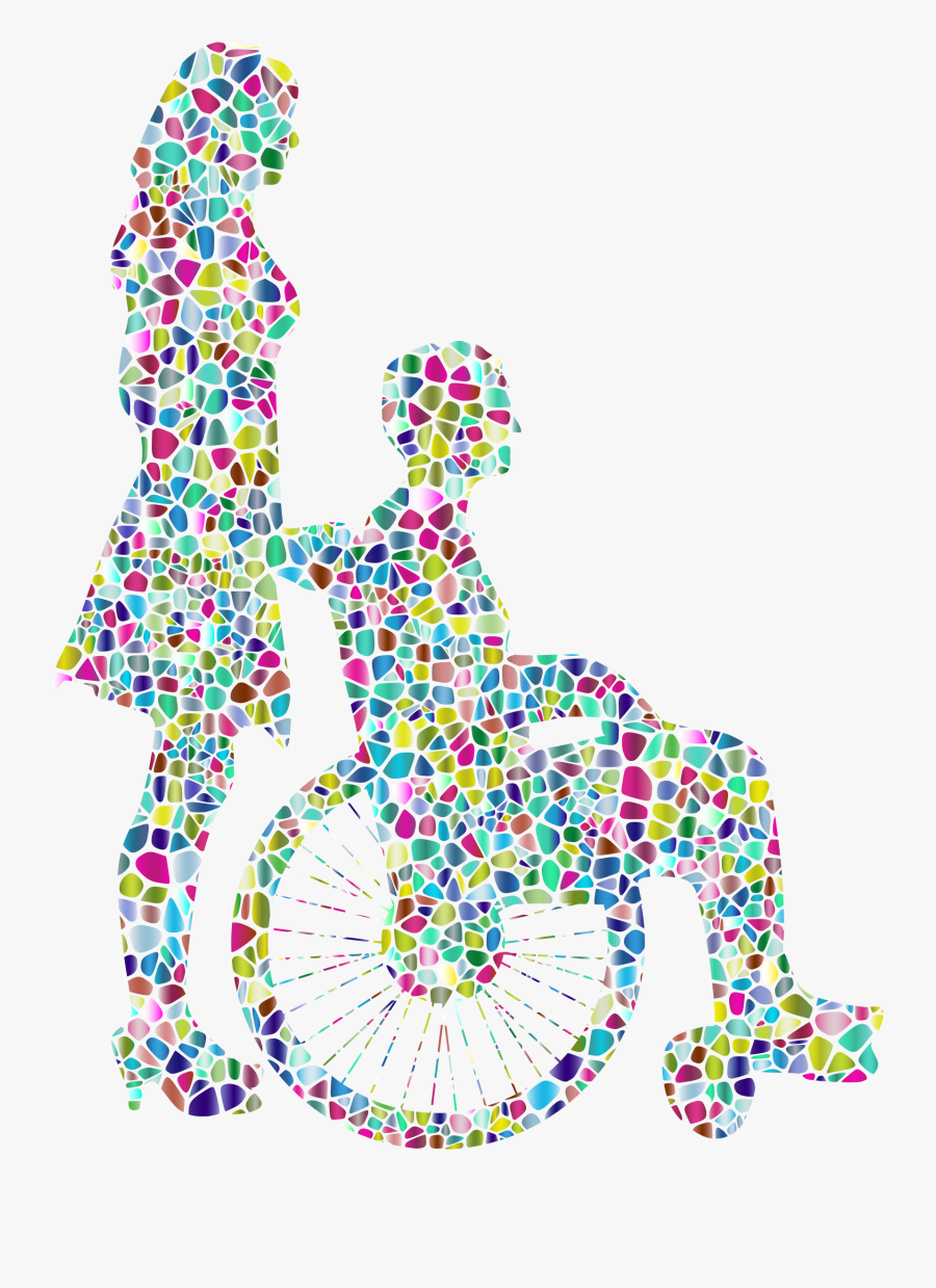 Polyprismatic Tiled Woman Pushing - Man Silhouette Wheelchair Png, Transparent Clipart