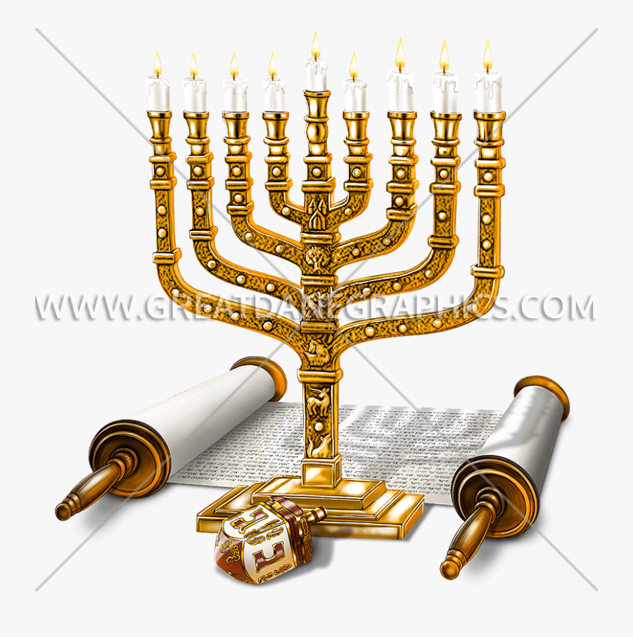 Dreidel Production Ready Artwork - 7 Branch Menorah Black And White, Transparent Clipart