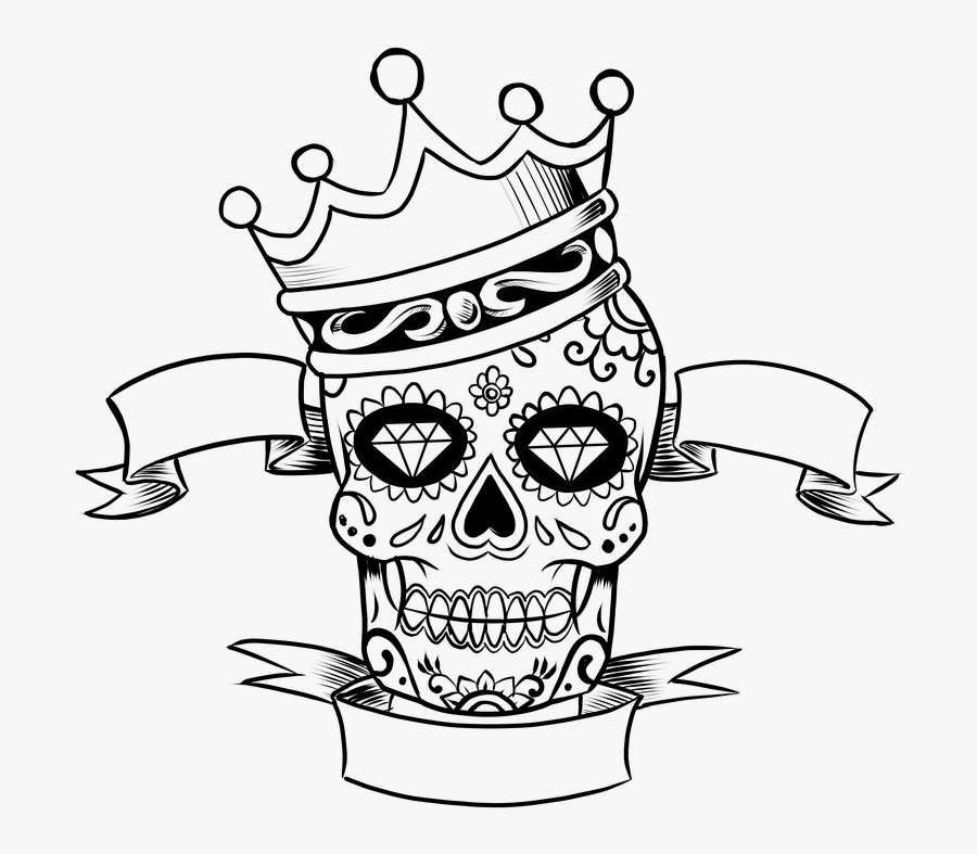 Skull Day Of The Dead Tattoo Crown Sugar Skull - Day Of The Dead Skull Drawing, Transparent Clipart