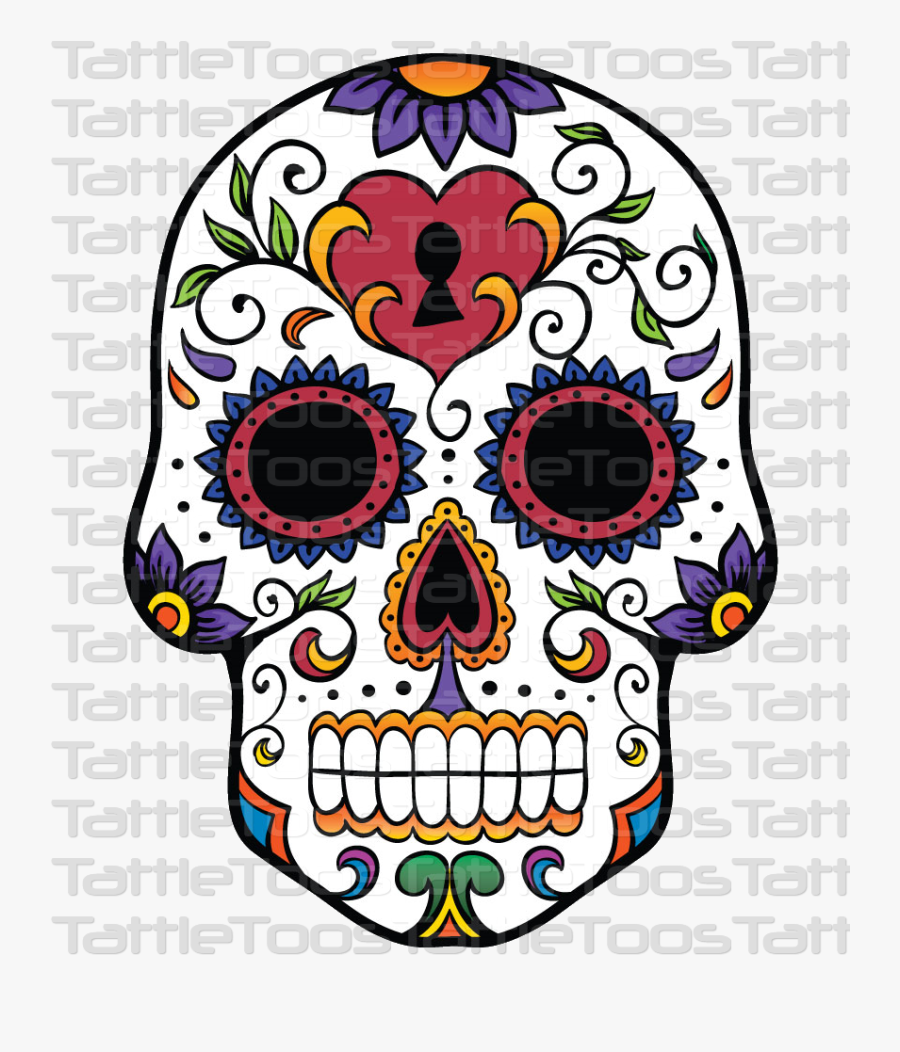Sugar Skull Cut Out - Mexican Skull Drawing Colored, Transparent Clipart