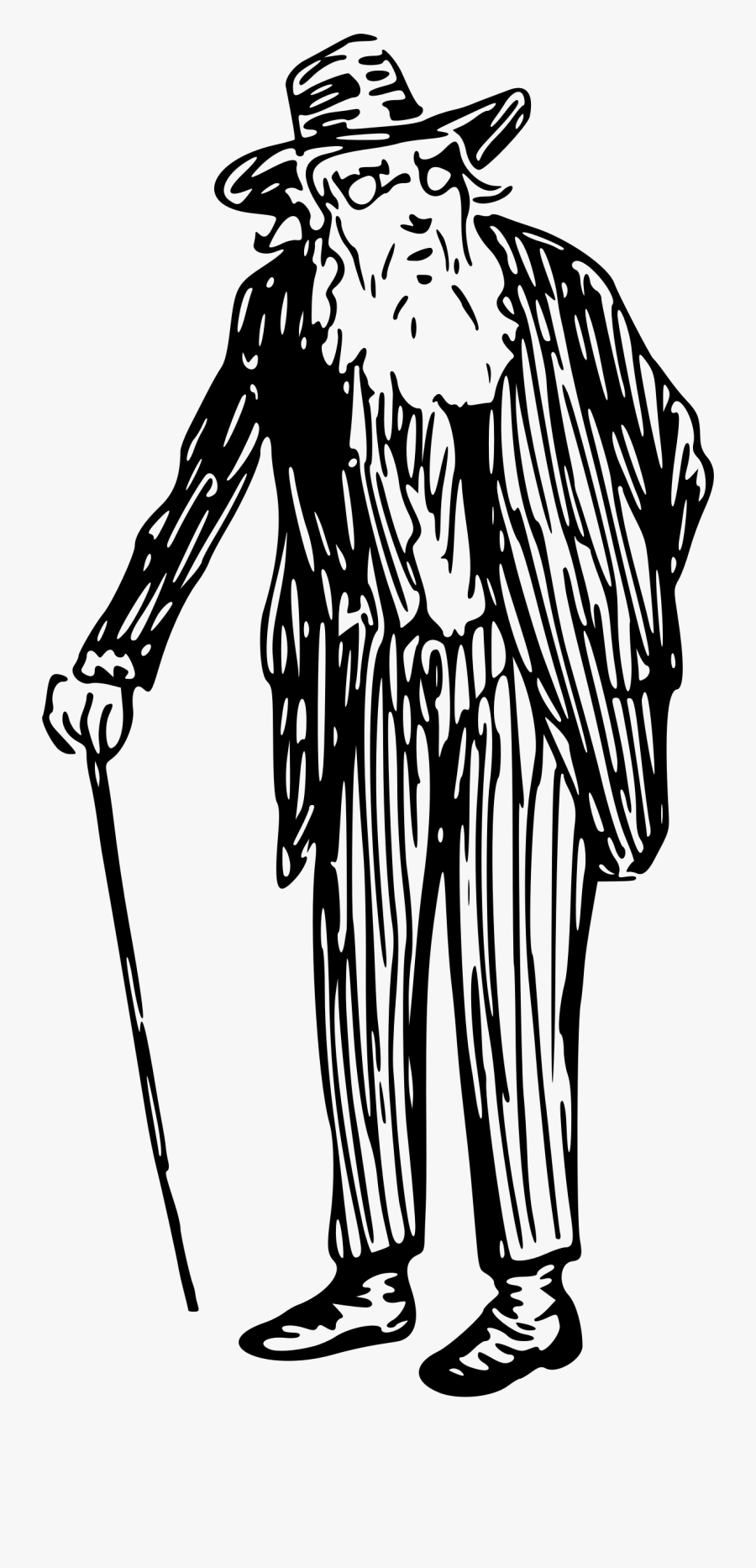 Download Old Man Clipart Black And White - Old Man With Cane Drawing