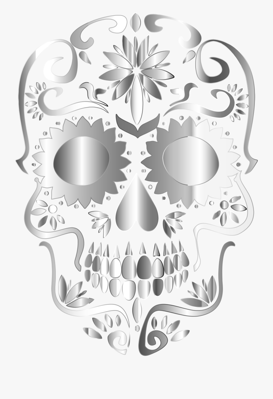Prismatic Sugar Skull Silhouette 3 No Background Clip - Illustration, Transparent Clipart
