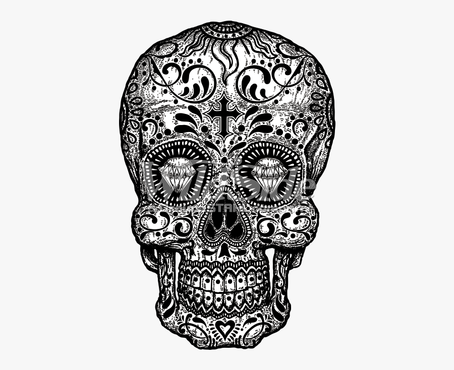 Clip Art Black And White Skull - Sugar Skull Diamond Eye, Transparent Clipart