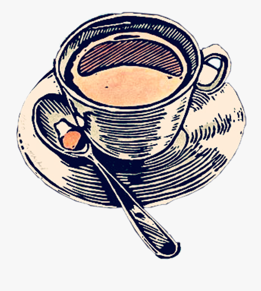 #cup #mug #spoon #saucer #tea #coffee #latte #cappuccino - Coffee Cup Lino Prints, Transparent Clipart