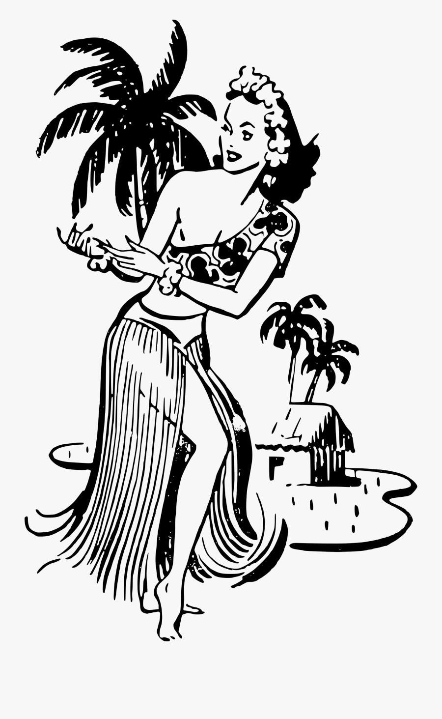 Black And White Hula Girl, Transparent Clipart