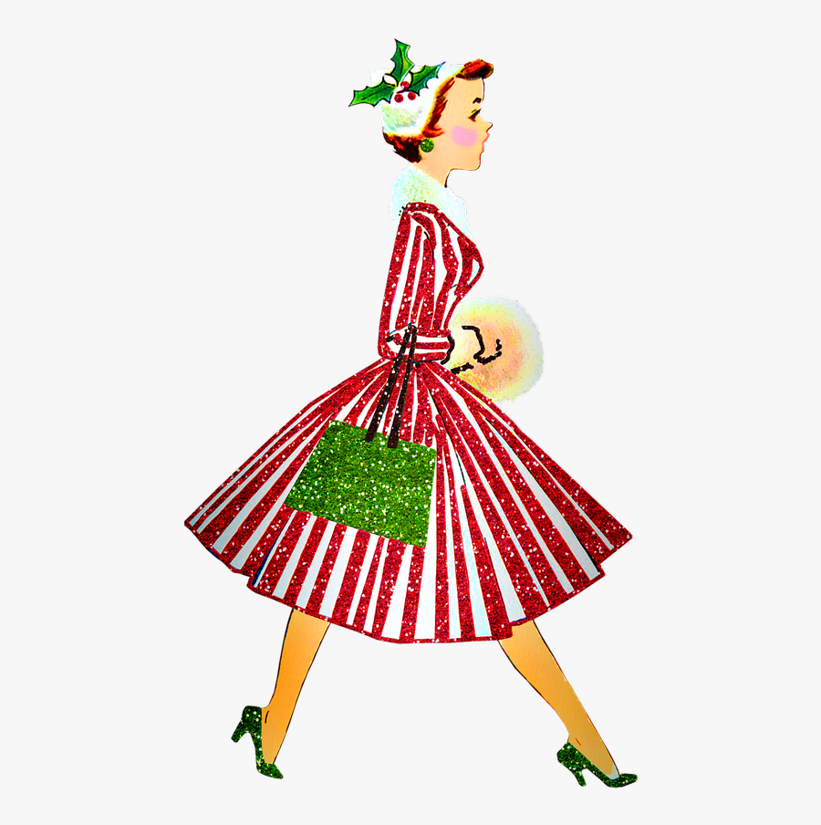 Retro Christmas Lady - Vintage Christmas Ladies Clipart, Transparent Clipart