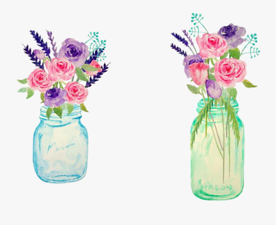 #watercolor #handpainted #flowers #vases #jar #masonjars - Watercolor Flowers In Mason Jar, Transparent Clipart