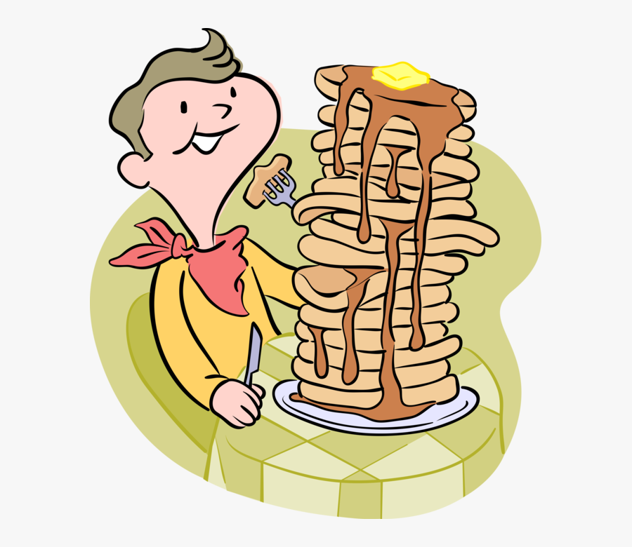 Vector Illustration Of Boy Eating Pancake Flapjack - Person Eating Pancakes Cartoon, Transparent Clipart