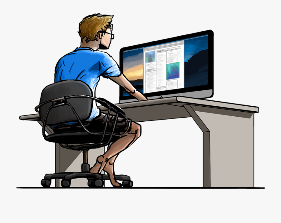 Mad At Computer Png - Guy Working On A Computer, Transparent Clipart