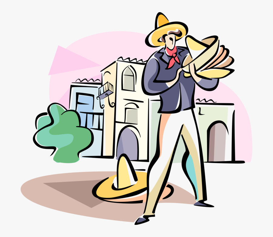 Vector Illustration Of Hat Merchant Selling Mexican, Transparent Clipart
