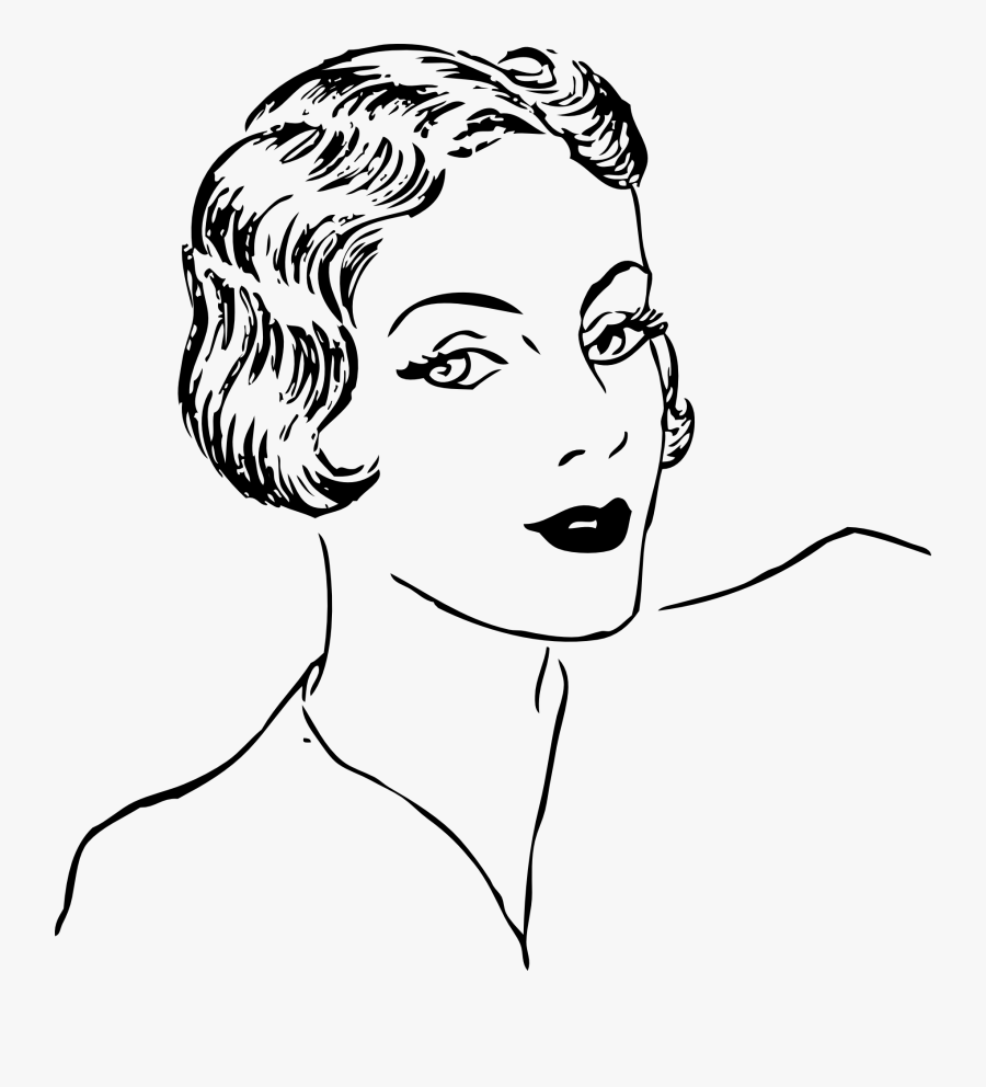 Clipart Woman Black And White - Fashion Woman Face Outline, Transparent Clipart