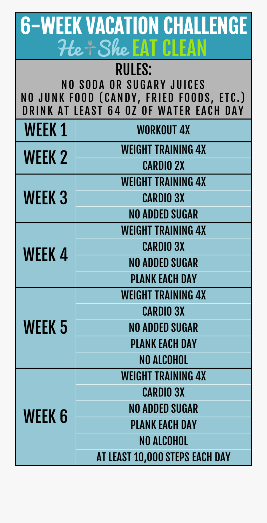 Clip Art Free Week Vacation Challenge - 6 Week Fitness Challenge, Transparent Clipart