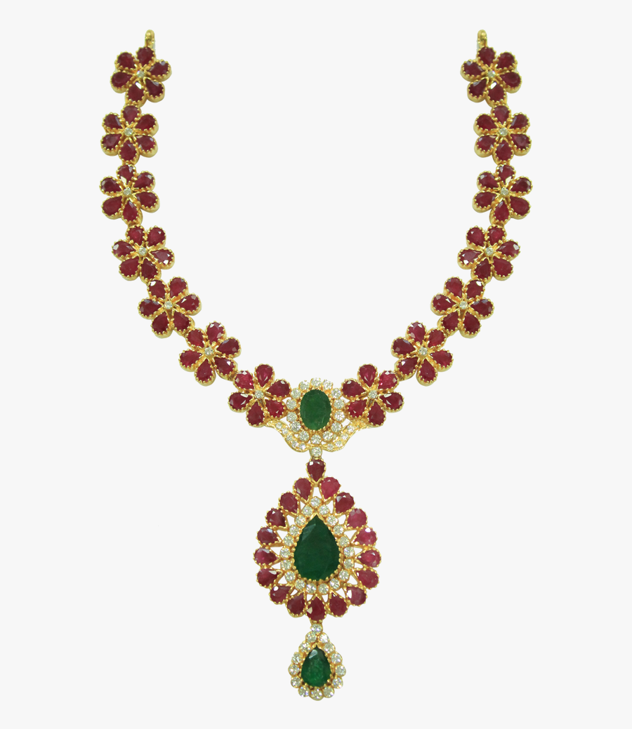 Sanghi Jewellers - Emerald And Ruby Stone Gold Necklace, Transparent Clipart