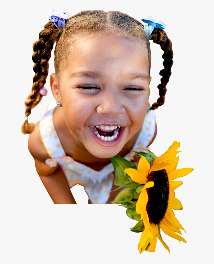 Happy Smiling Young Girl Holding A Sunflower - Joyful Child, Transparent Clipart