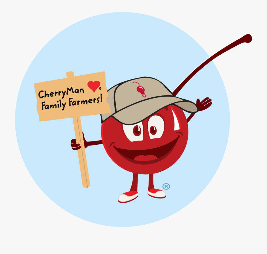 Cherryman Character Image Peeking Up Out Of Green Circle - Cherry Man, Transparent Clipart