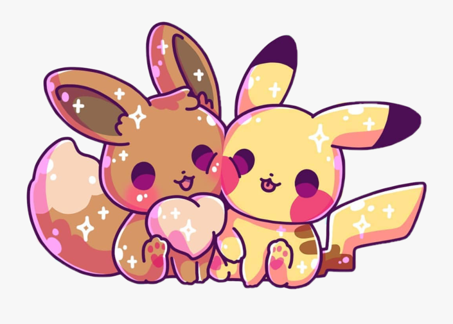 #pikachu #eevee #kawaii #cute #sparkle #pastel #freetoedit - Cute Eevee And Pikachu, Transparent Clipart