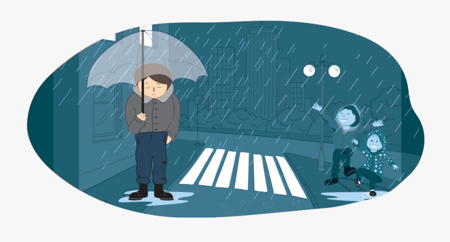 Girls Playing In Rain Near Sad Boy - Illustration, Transparent Clipart