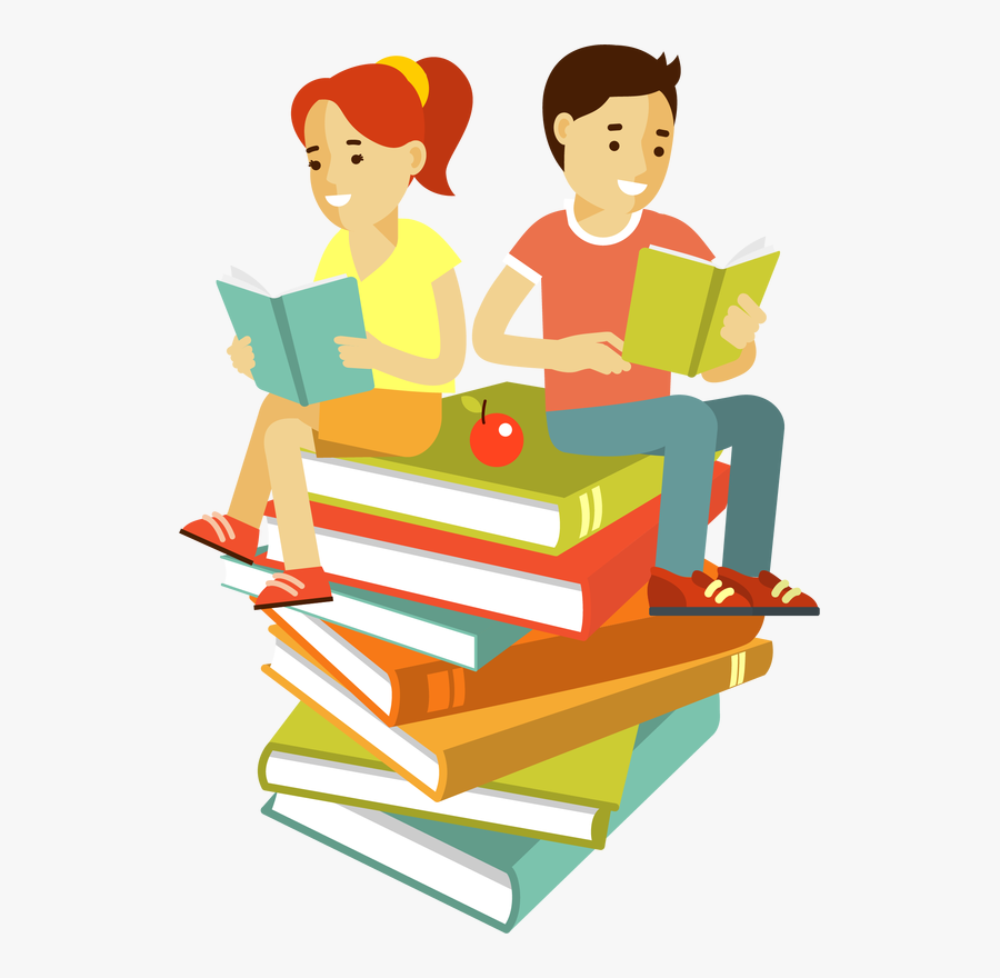 Picture - Boy And Girl With Books Cartoon, Transparent Clipart