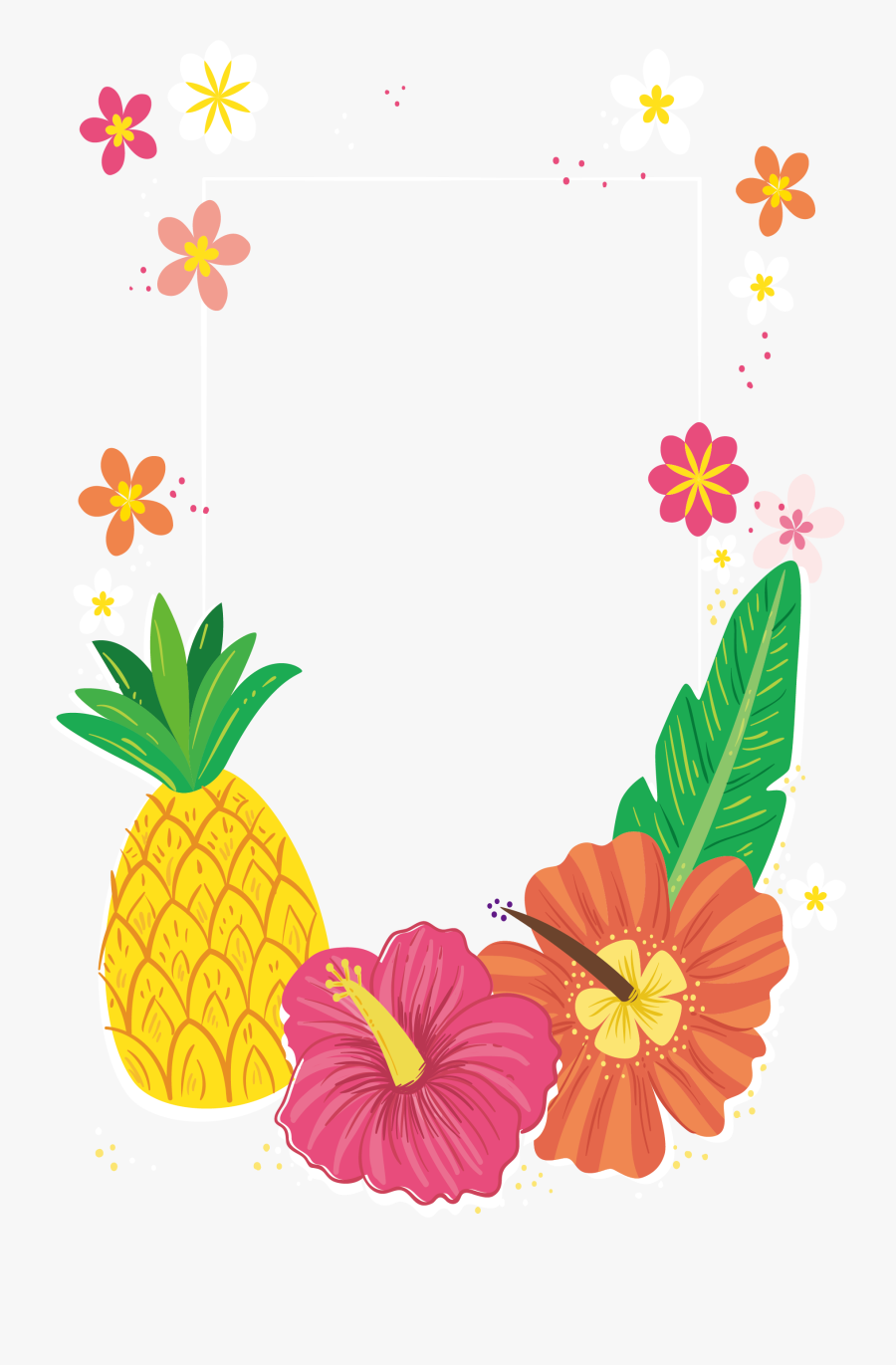 Tropical Colored Flower Decorative - Frame Tropical Pineapple Border, Transparent Clipart