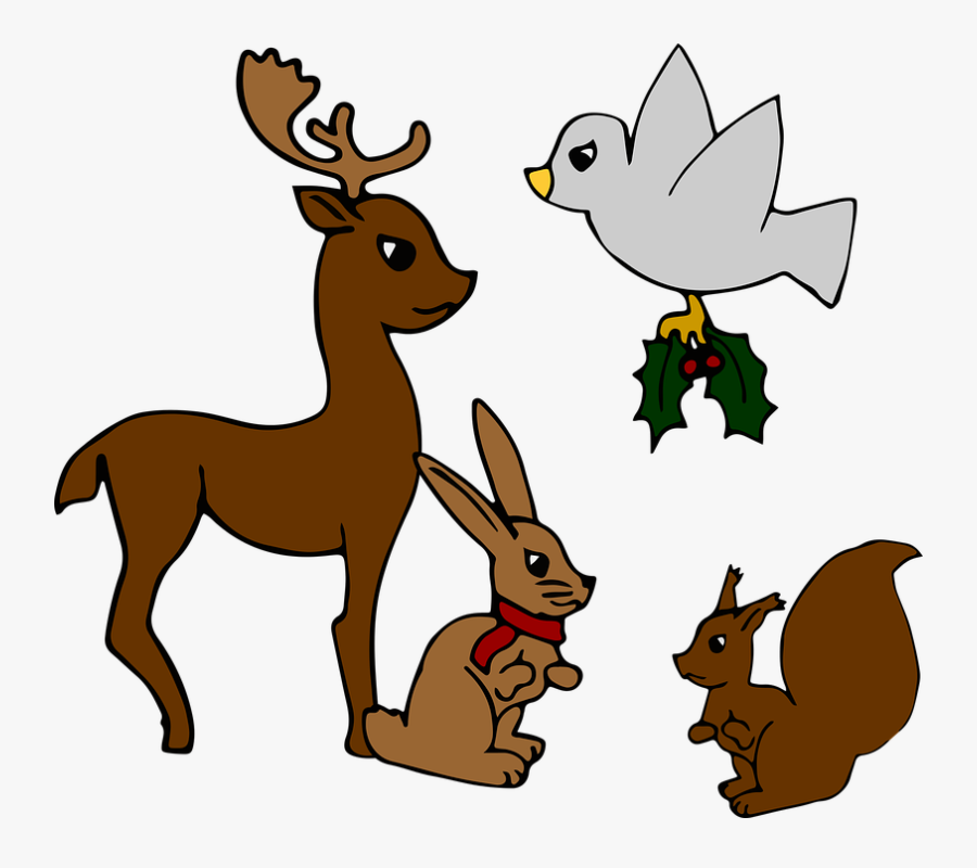 Christmas, Animals, Bird, Hare, Squirrel, Hirsch - Cartoon, Transparent Clipart