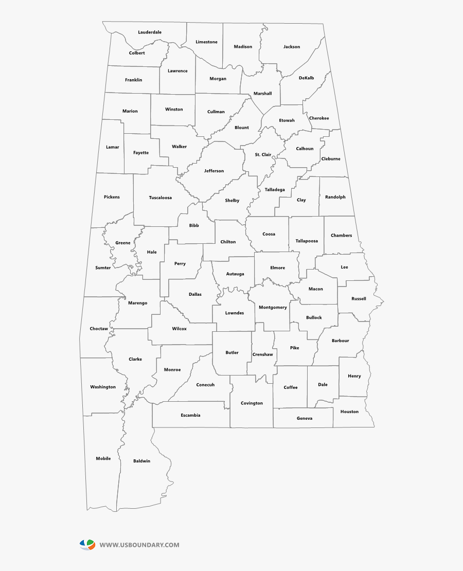 State Of Alabama County Outline Map, Transparent Clipart