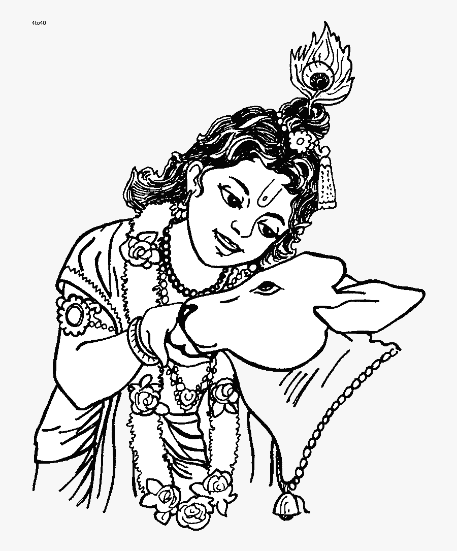 Krishna With Cow Drawing, Transparent Clipart