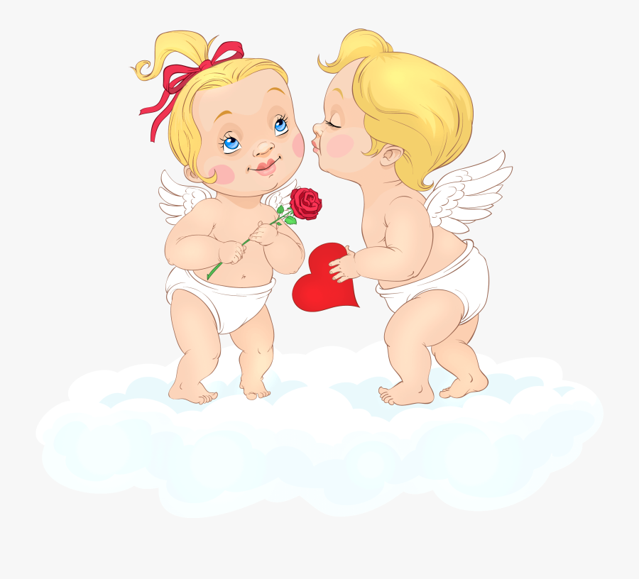Cute Cupids On Cloud Png Clipart Picture - Cute Cupids, Transparent Clipart