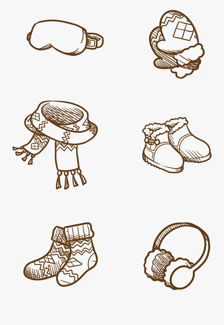 Winter Clothing Cartoon Hand Drawn Png And Psd - Hand Drawn Winter Clothes Png, Transparent Clipart