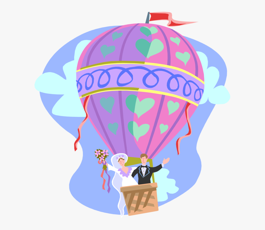 Vector Illustration Of Wedding Day Newlywed Bride And - Hot Air Balloon Clip Art, Transparent Clipart