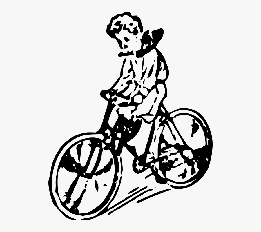 Boy In The Bicycle Draw Png Clipart , Png Download - Boy In Bike Black And White, Transparent Clipart