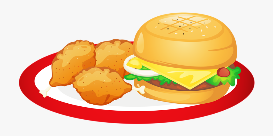 Fast Hamburger Cheeseburger Clip - Plate Of Food Clip Art, Transparent Clipart
