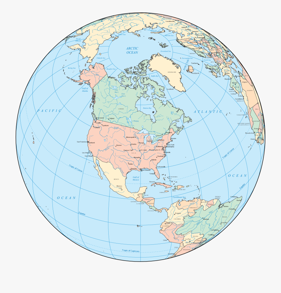 Clipart World Globe North America - Earth Map North America, Transparent Clipart