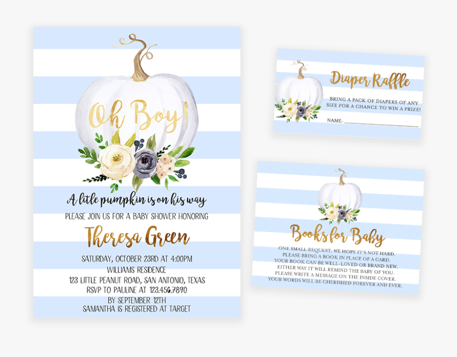 Blue Pumpkin Floral Baby Shower Invitation Pack - Invitation, Transparent Clipart