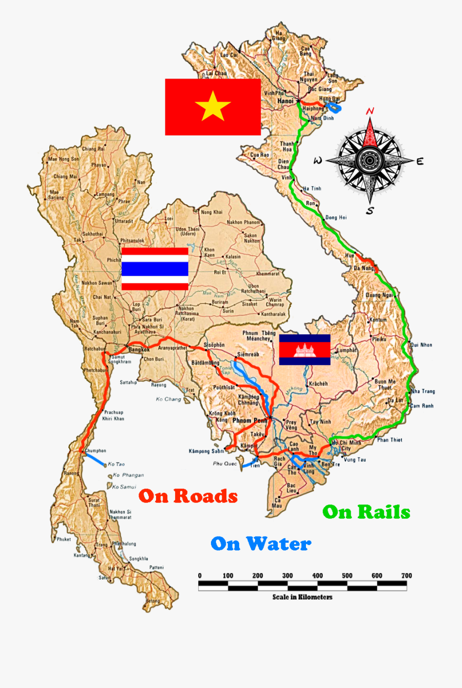 Six Weeks In Vietnam Laos Thailand Cambodia - Map Of Thailand & Cambodia, Transparent Clipart