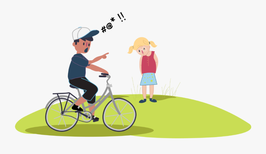 Boy Riding Bike Past Girl And Swearing At Her - Bullying Swearing, Transparent Clipart