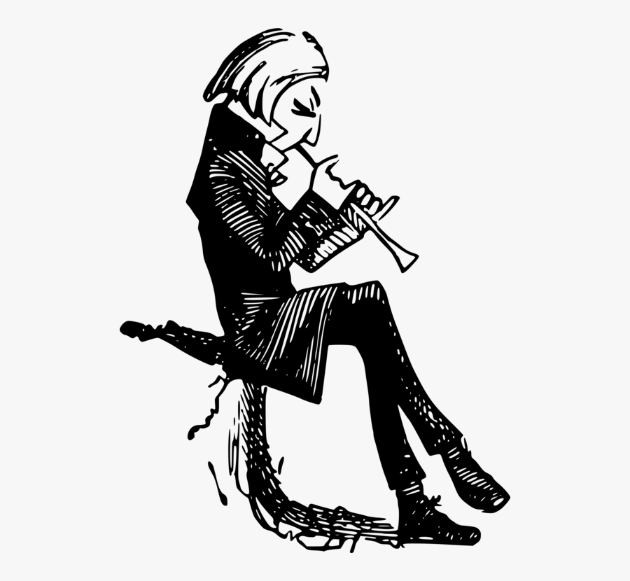 Human Behavior,fashion Illustration,woman - Cartoon Black And White Clarinet Player, Transparent Clipart