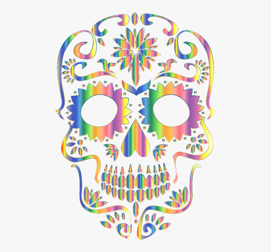 Psychedelic Sugar Skull Silhouette No Background - Sugar Skulls No Background, Transparent Clipart