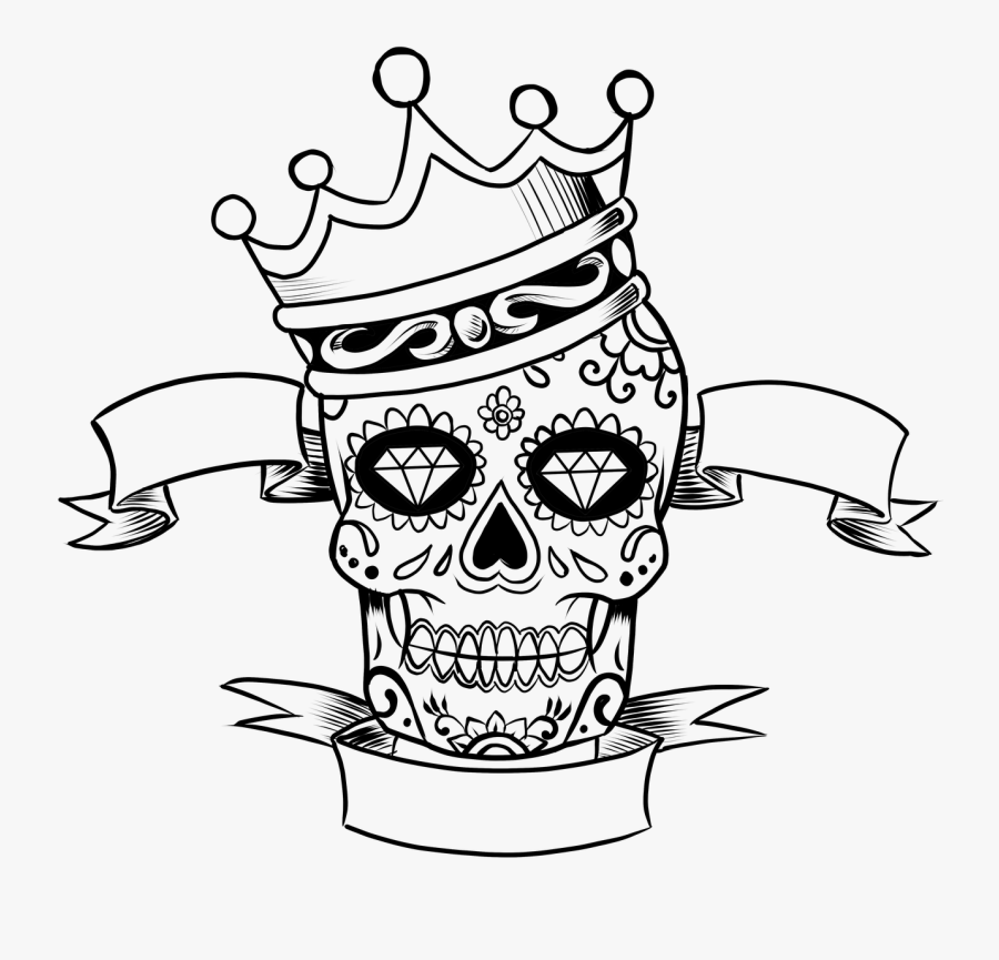 Sugar Skull King - Day Of The Dead Skull Drawing, Transparent Clipart