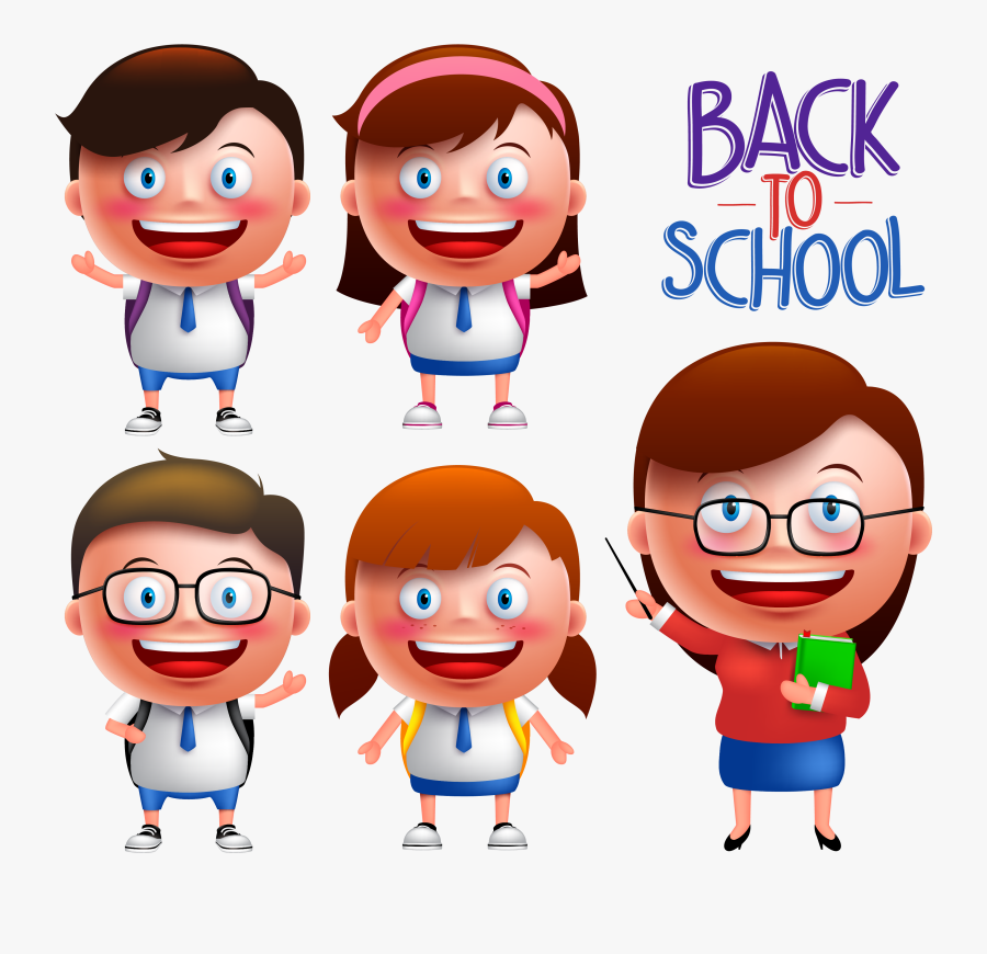 Drawing Of Students And Teachers In Cartoon, Transparent Clipart
