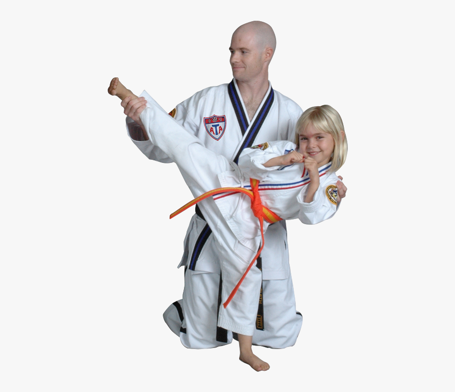 Instructor Teaching Young Girl How To Kick - Karate, Transparent Clipart