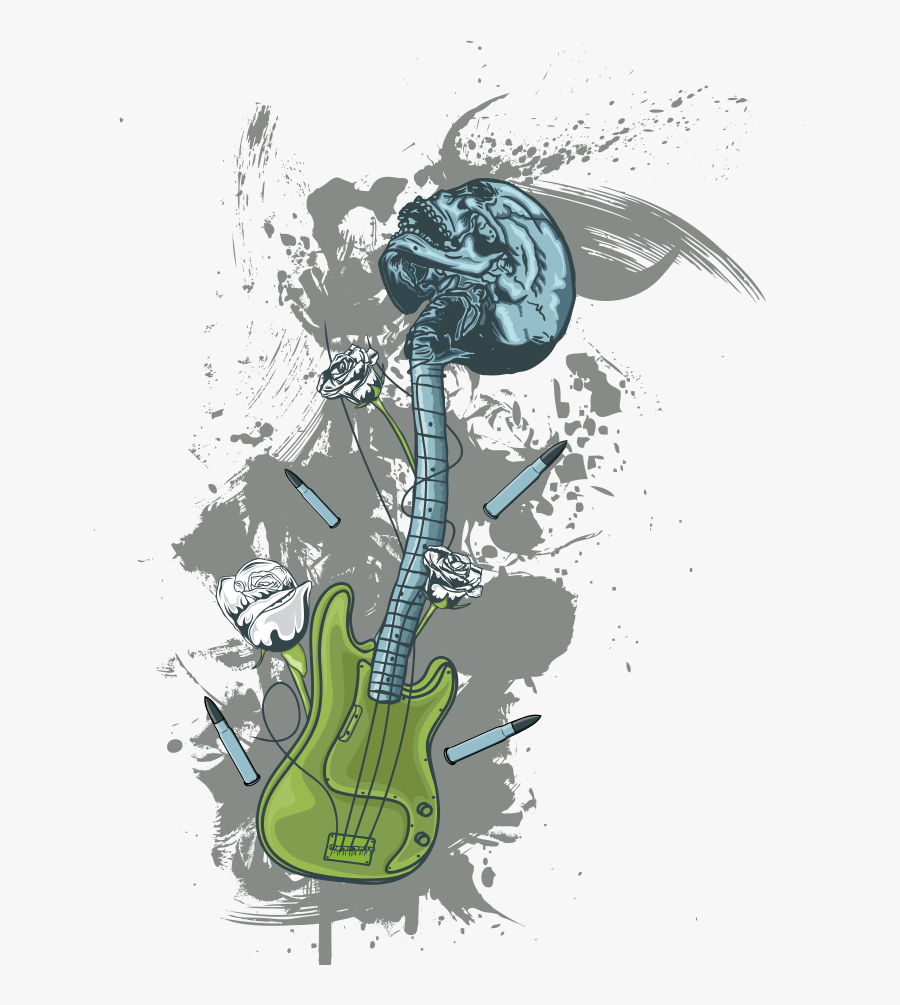 Guitar Vector Skull T-shirt Printing Print Clipart - Guitar Print Png, Transparent Clipart