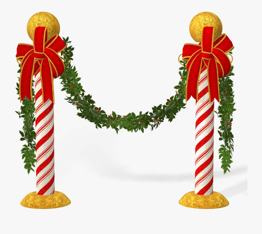 Candycane Poles With Mistletoe - Candy Cane Pole Decoration, Transparent Clipart