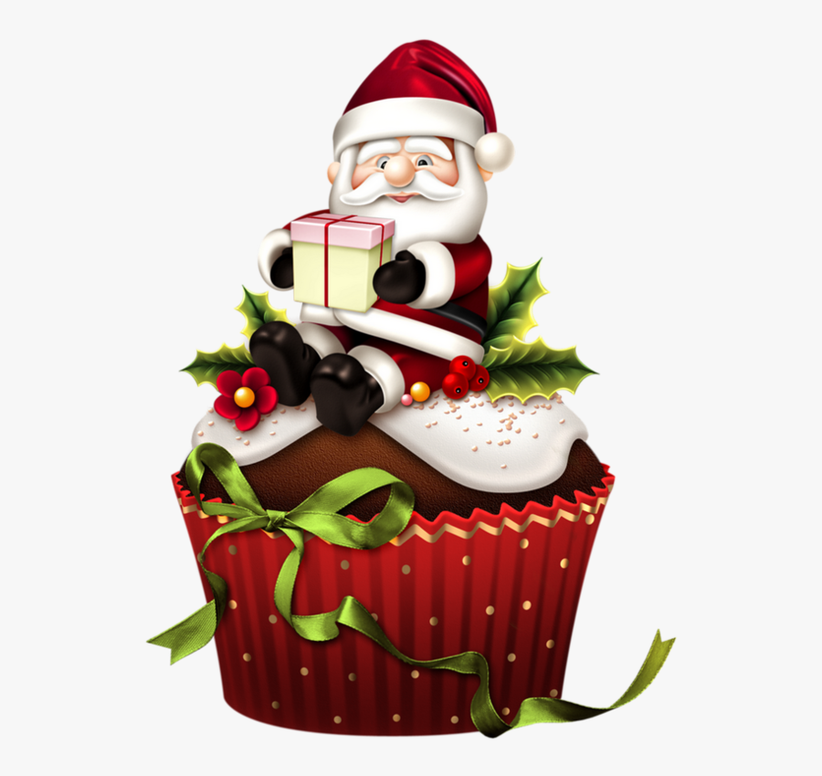 Transparent Santa Christmas Cupcake, Transparent Clipart
