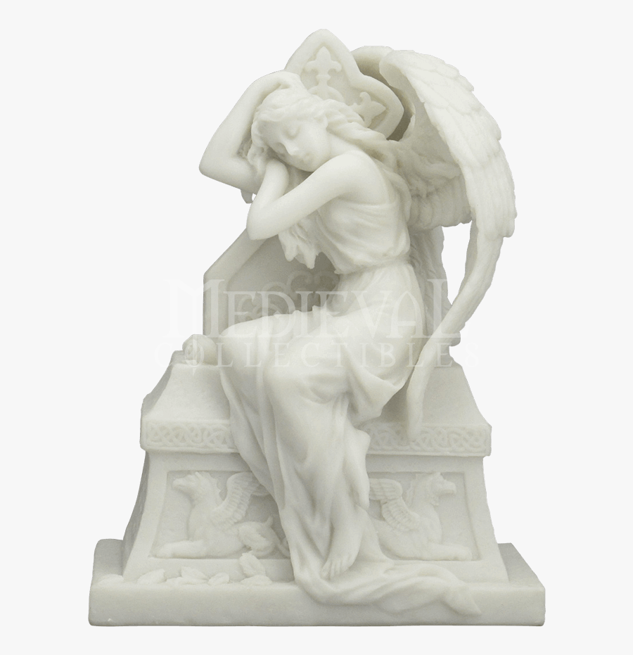 Marble Weeping Angel Seated On Headstone - Weeping Angel, Transparent Clipart