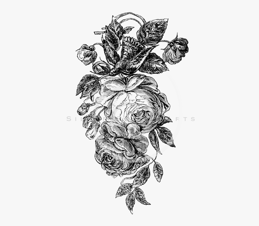 Transparent Vintage Rose Clipart Black And White - Vintage Flower Png Black And White, Transparent Clipart